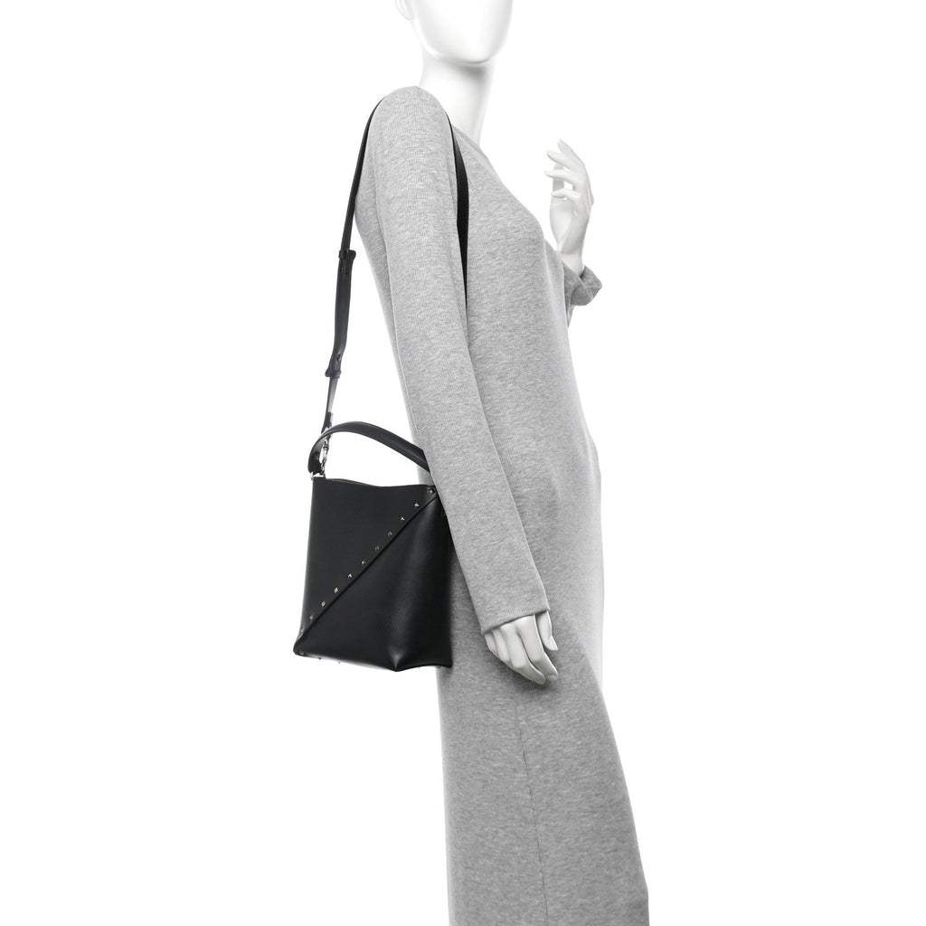 Calfskin Rockstud Wispy Bucket Bag Black