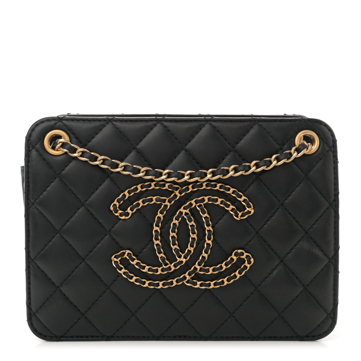 Calfskin Quilted Small CC Chain Accordion Tote Black