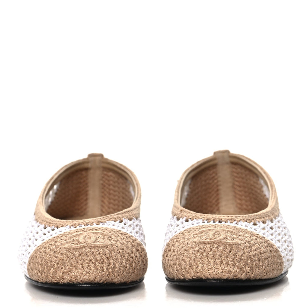 Raffia Cap Toe Ballerina Flats 37 White Beige