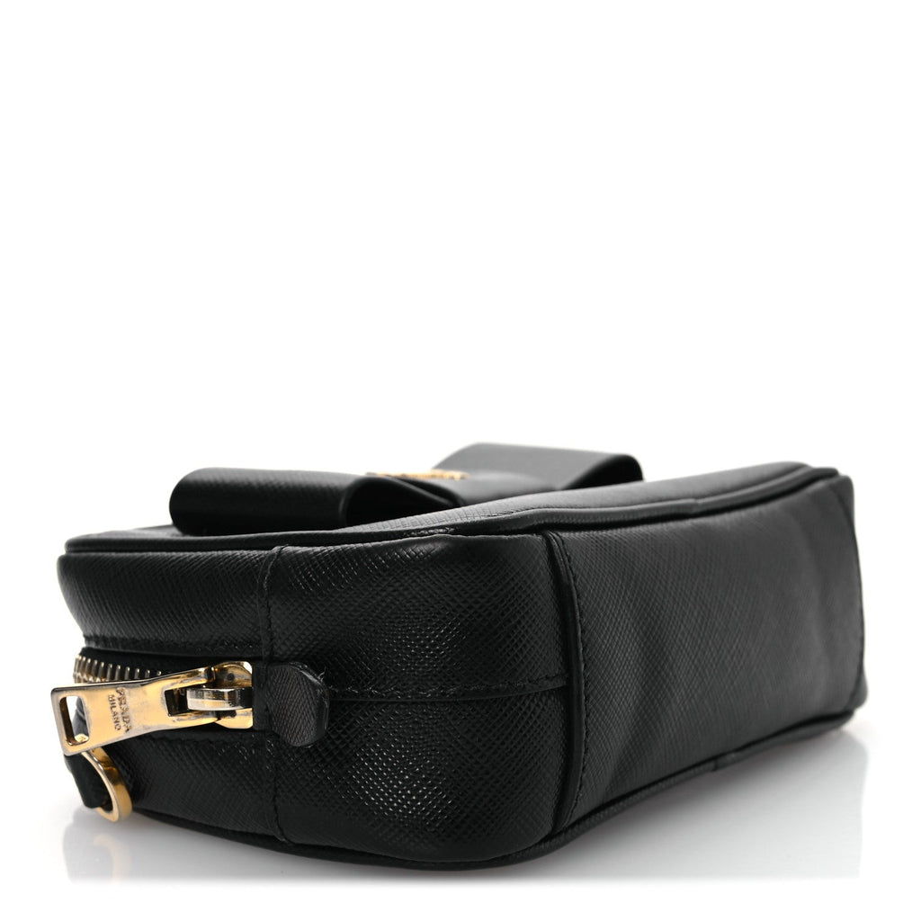 Saffiano Fiocco Bow Camera Crossbody Bag Black