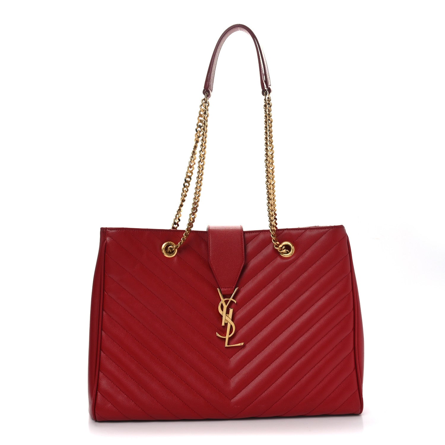 Grain De Poudre Matelasse Chevron Large Monogram Shopping Bag Red