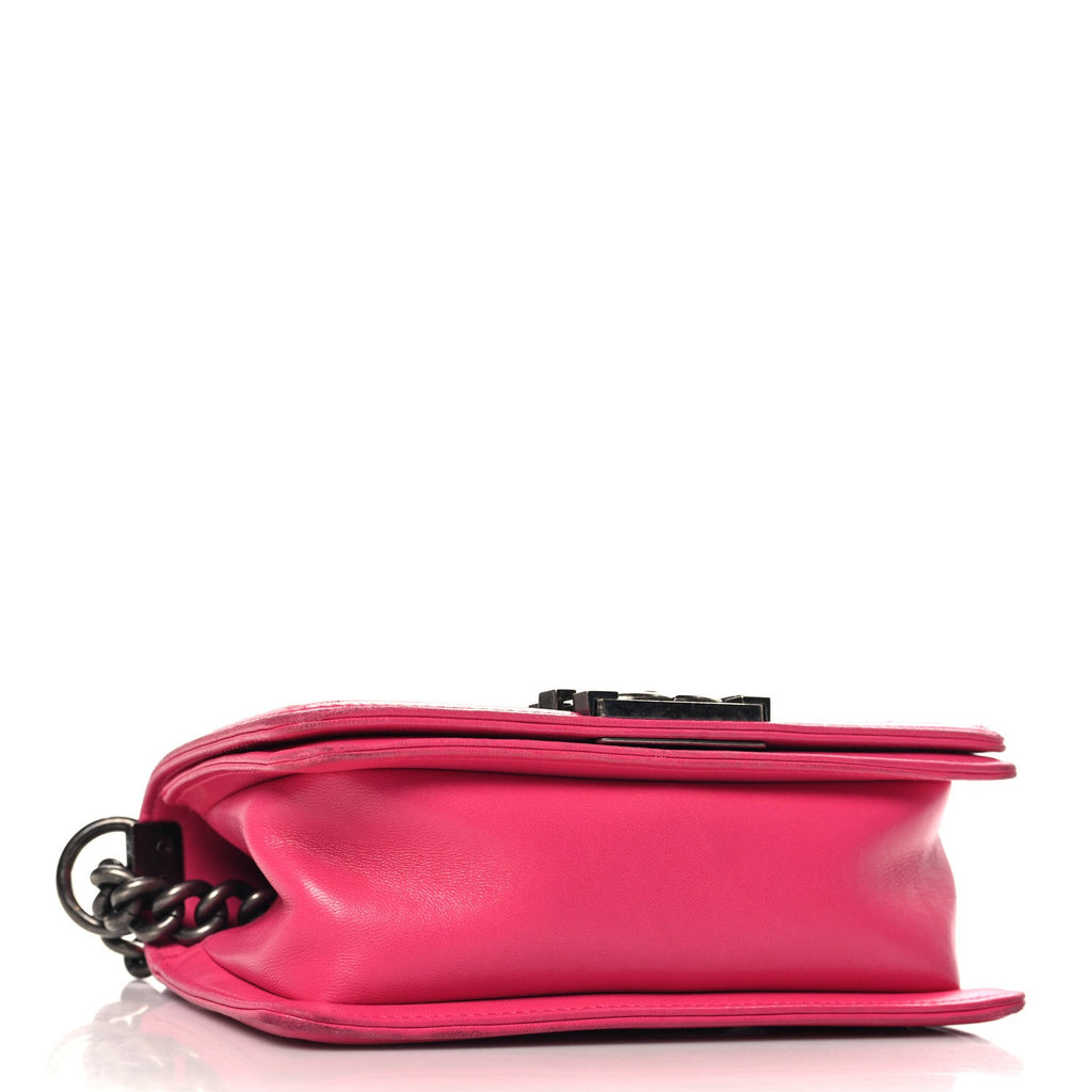 Lambskin Quilted Small Boy Flap Dark Pink