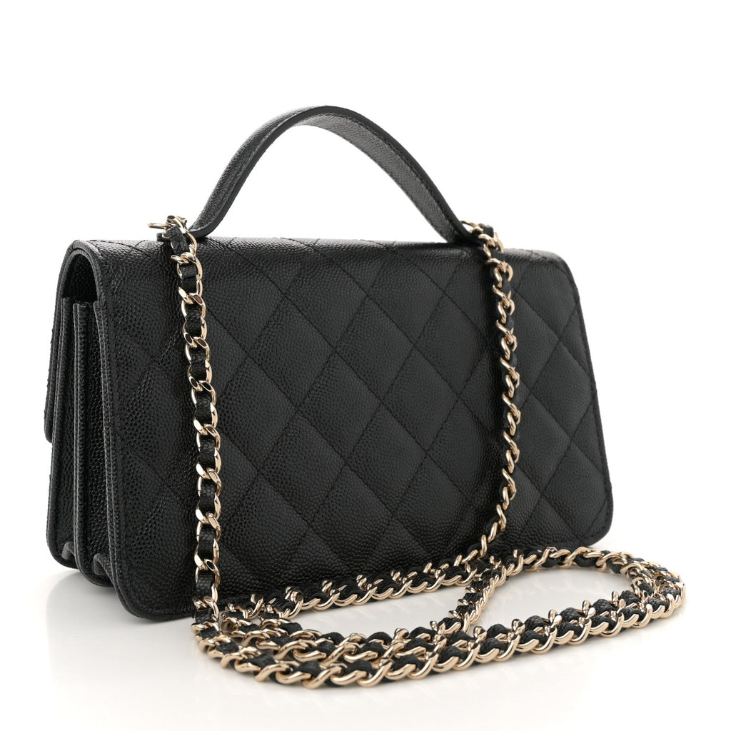Caviar Quilted Trendy Handle Clutch With Chain Black
