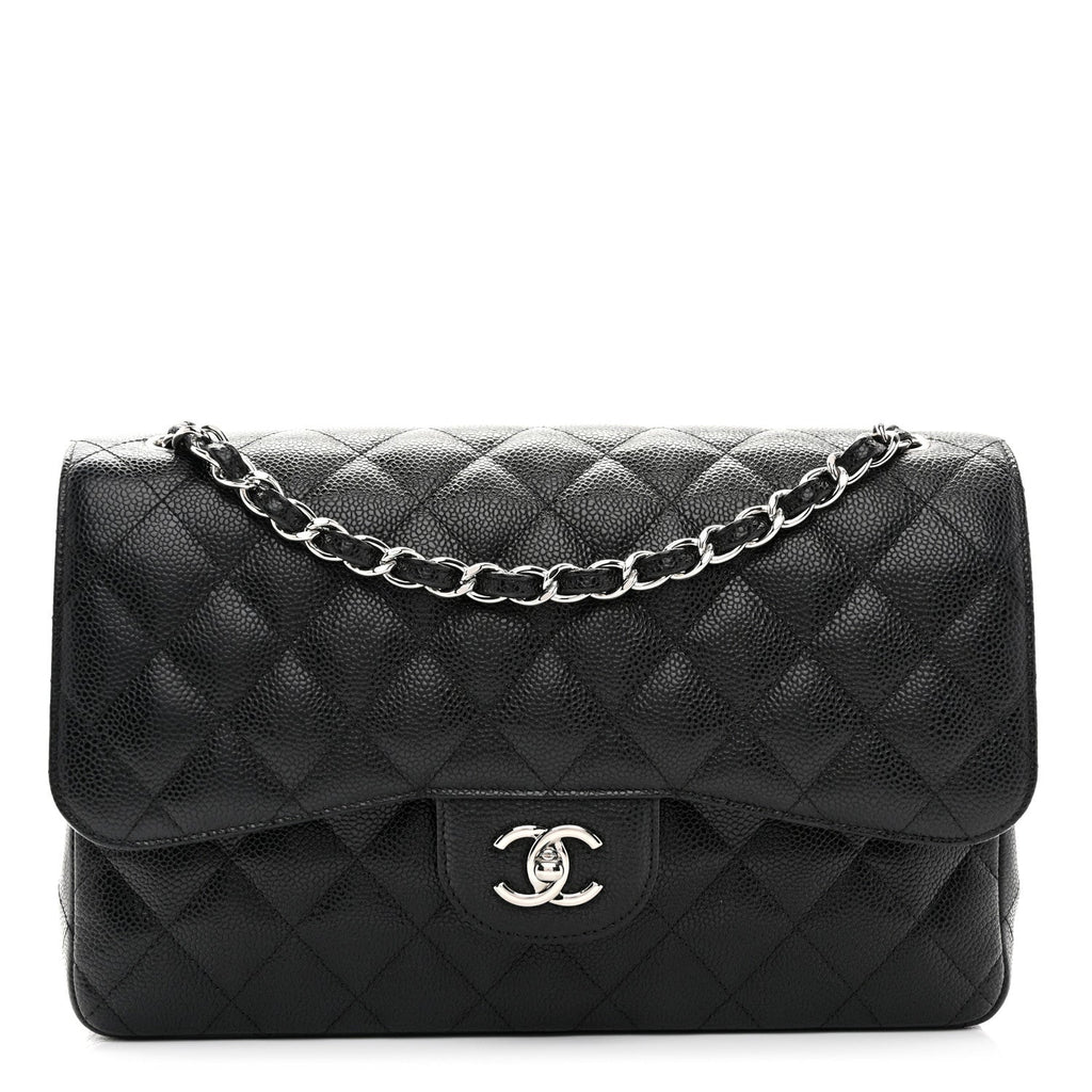 Caviar Quilted Jumbo Double Flap Black