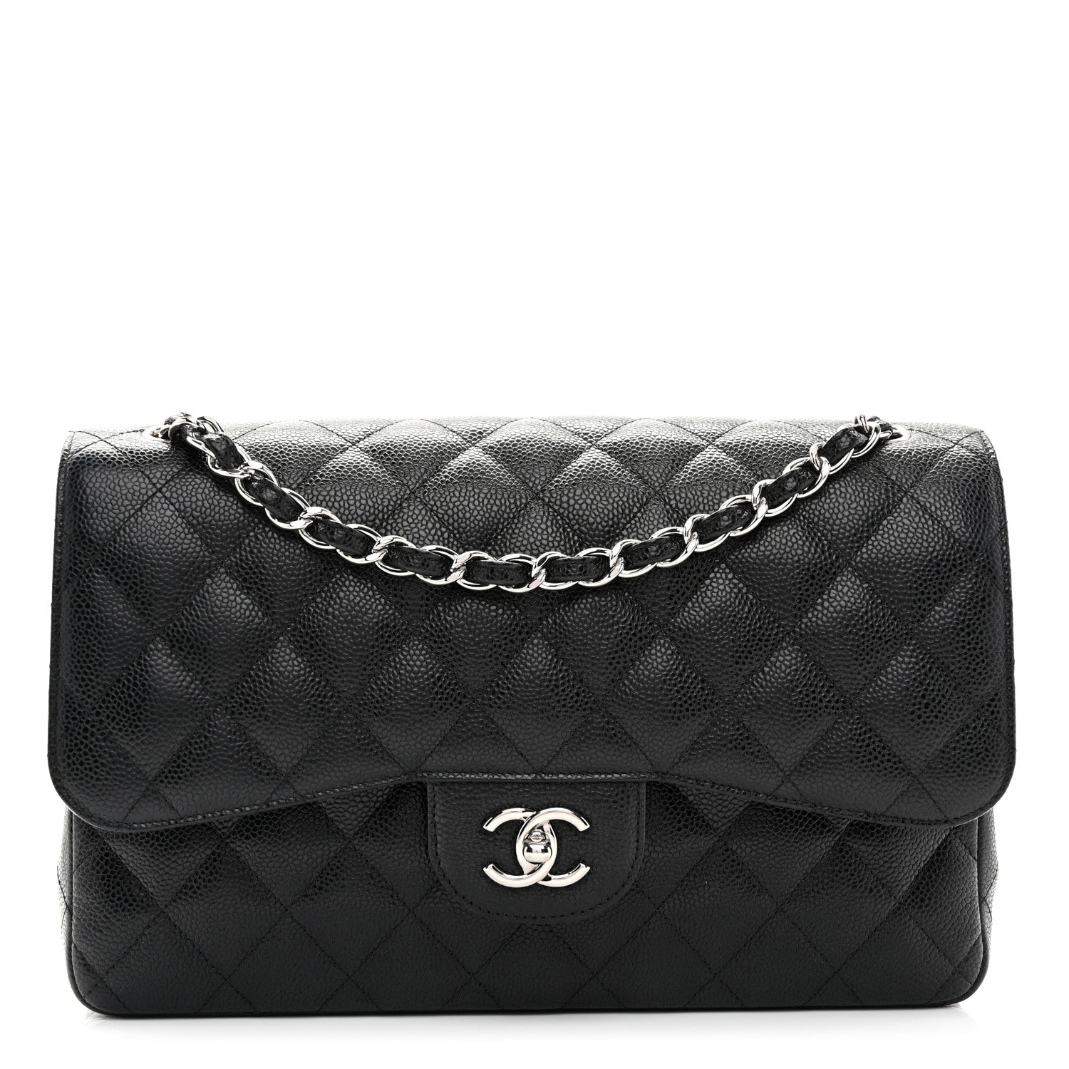 Caviar Quilted Jumbo Double Flap Black