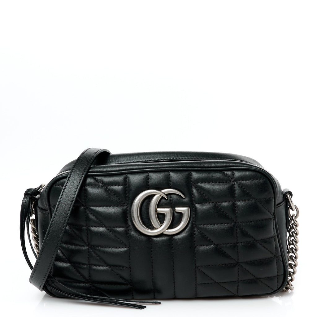 Calfskin Matelasse Aria Small GG Marmont Chain Shoulder Bag Black