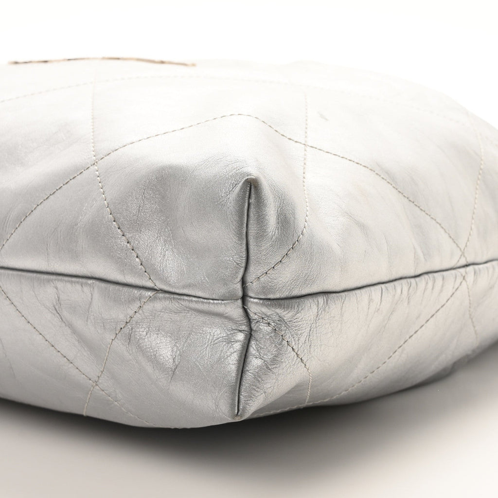 Metallic Calfskin Quilted Chanel 22 Silver