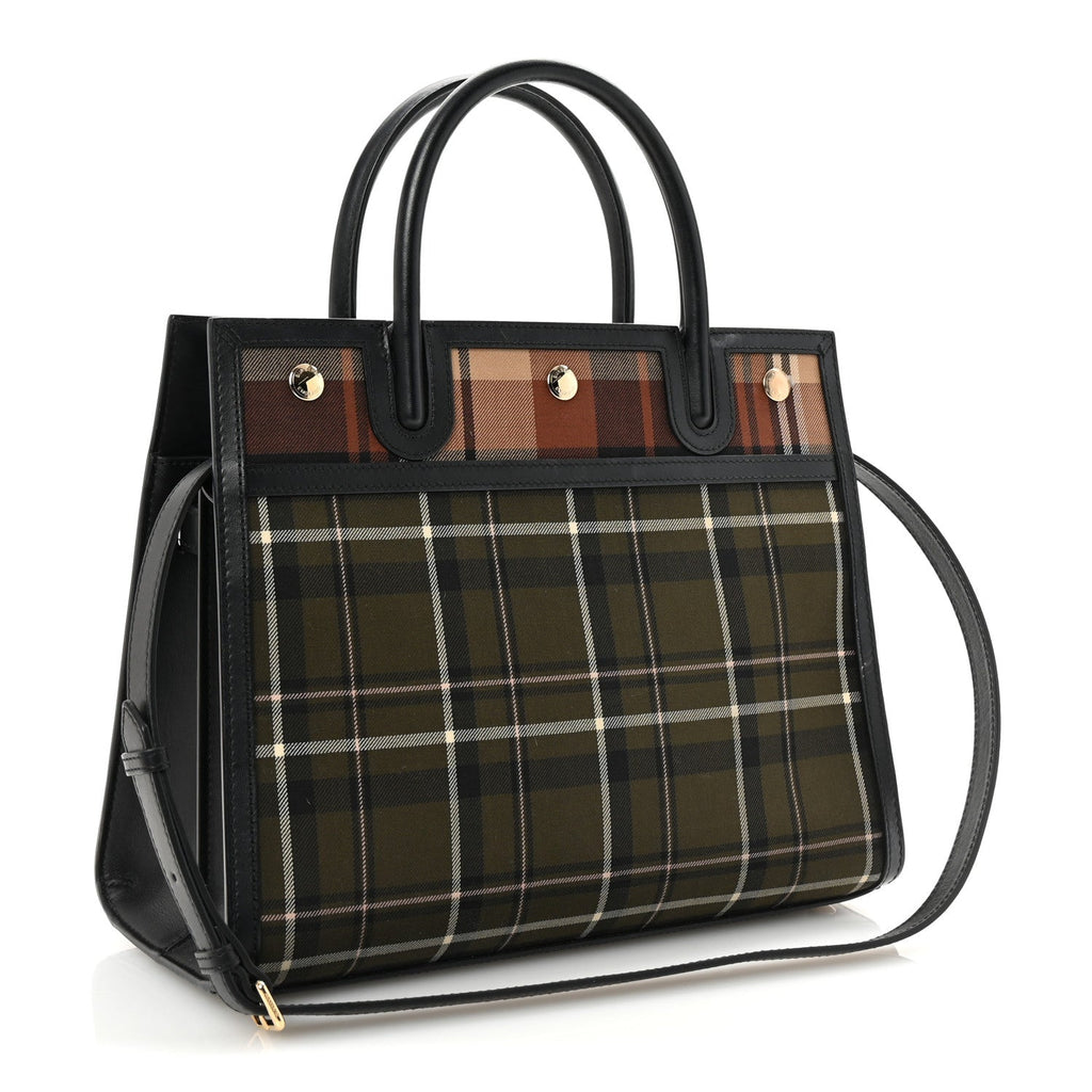 Wool Tartan Two Handle Title Bag Dark Green