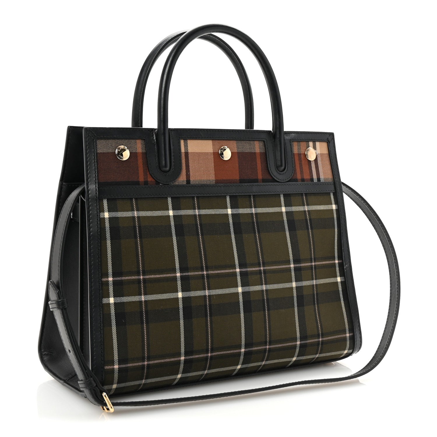 Wool Tartan Two Handle Title Bag Dark Green