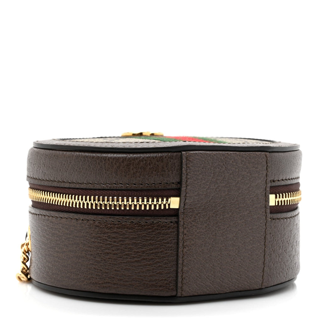 GG Supreme Monogram Top Handle Web Mini Ophidia Round Shoulder Bag Brown