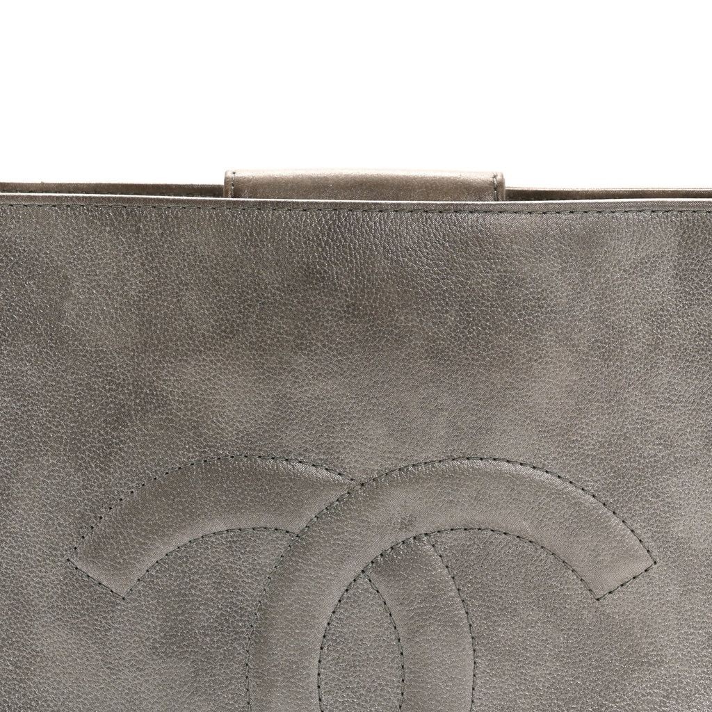 Iridescent Calfskin CC East West Shopping Tote Light Grey
