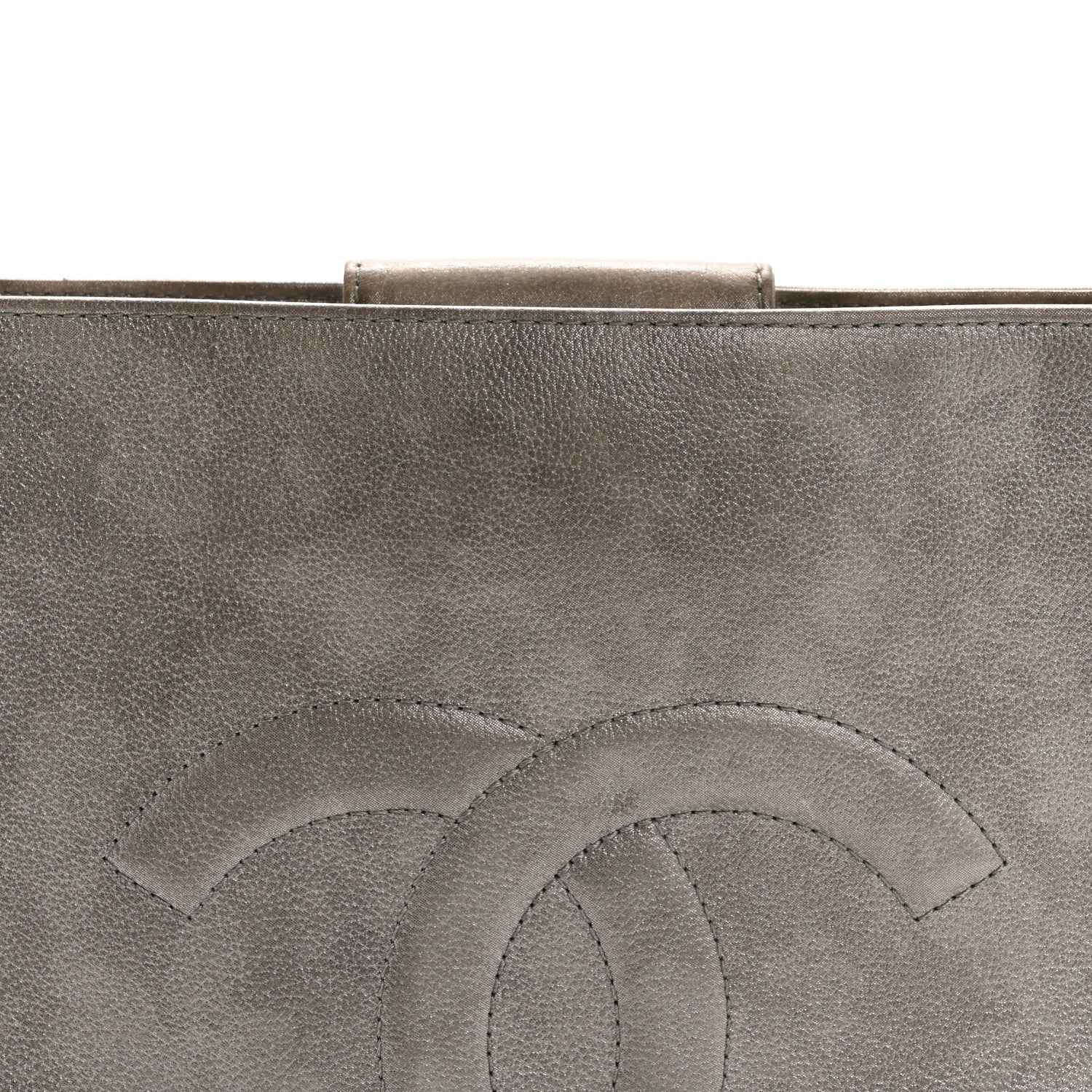 Iridescent Calfskin CC East West Shopping Tote Light Grey