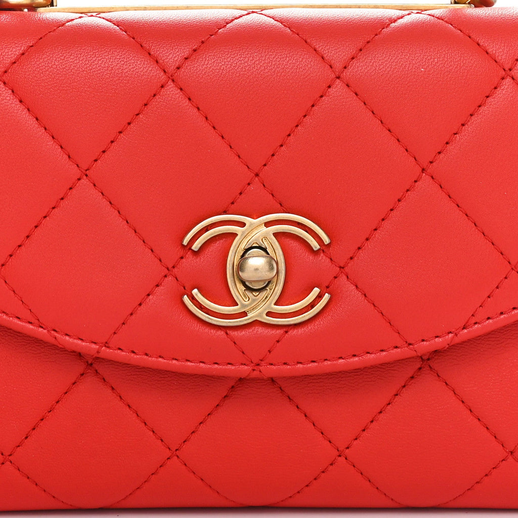 Lambskin Quilted Small Trendy Spirit Top Handle Bag Red