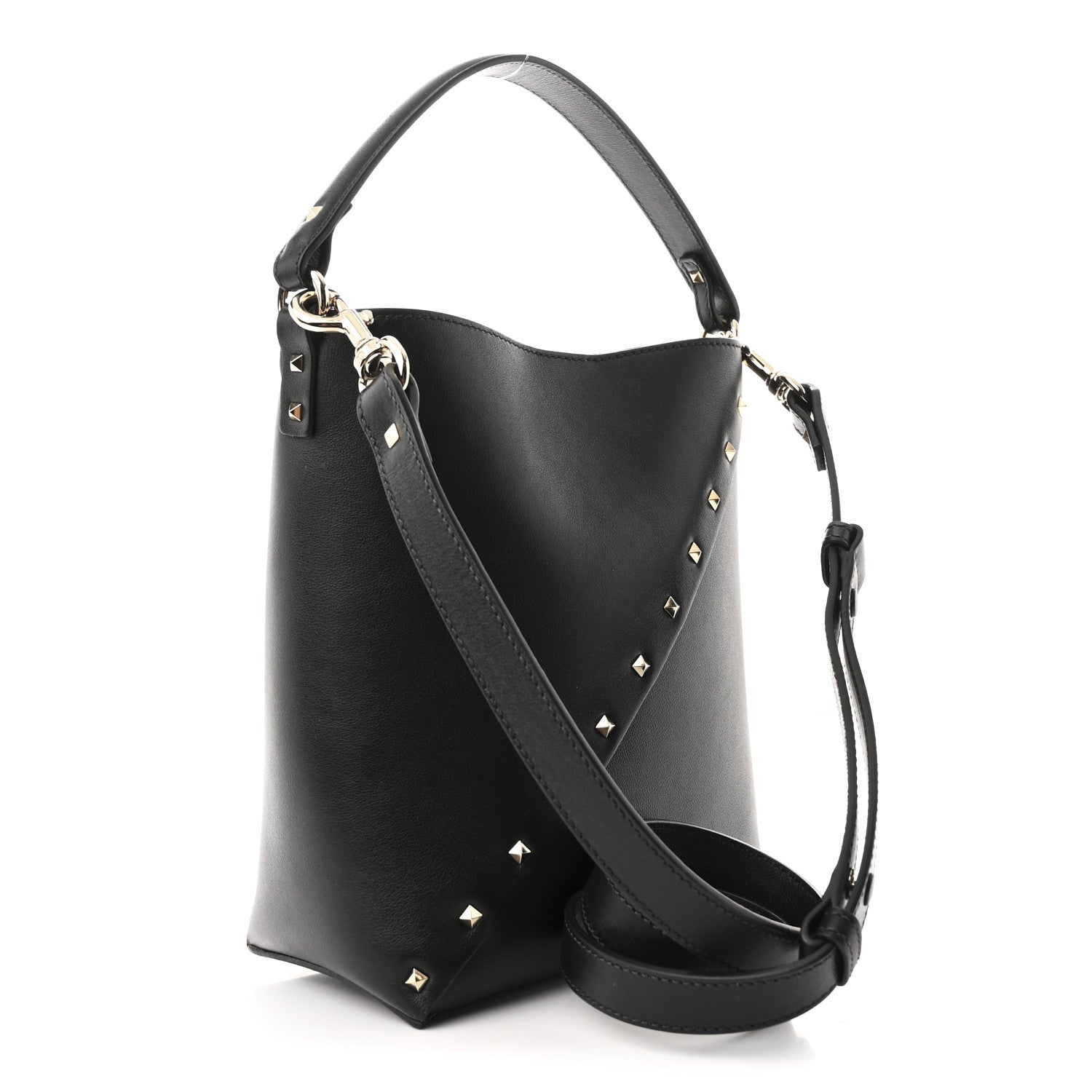 Calfskin Rockstud Wispy Bucket Bag Black