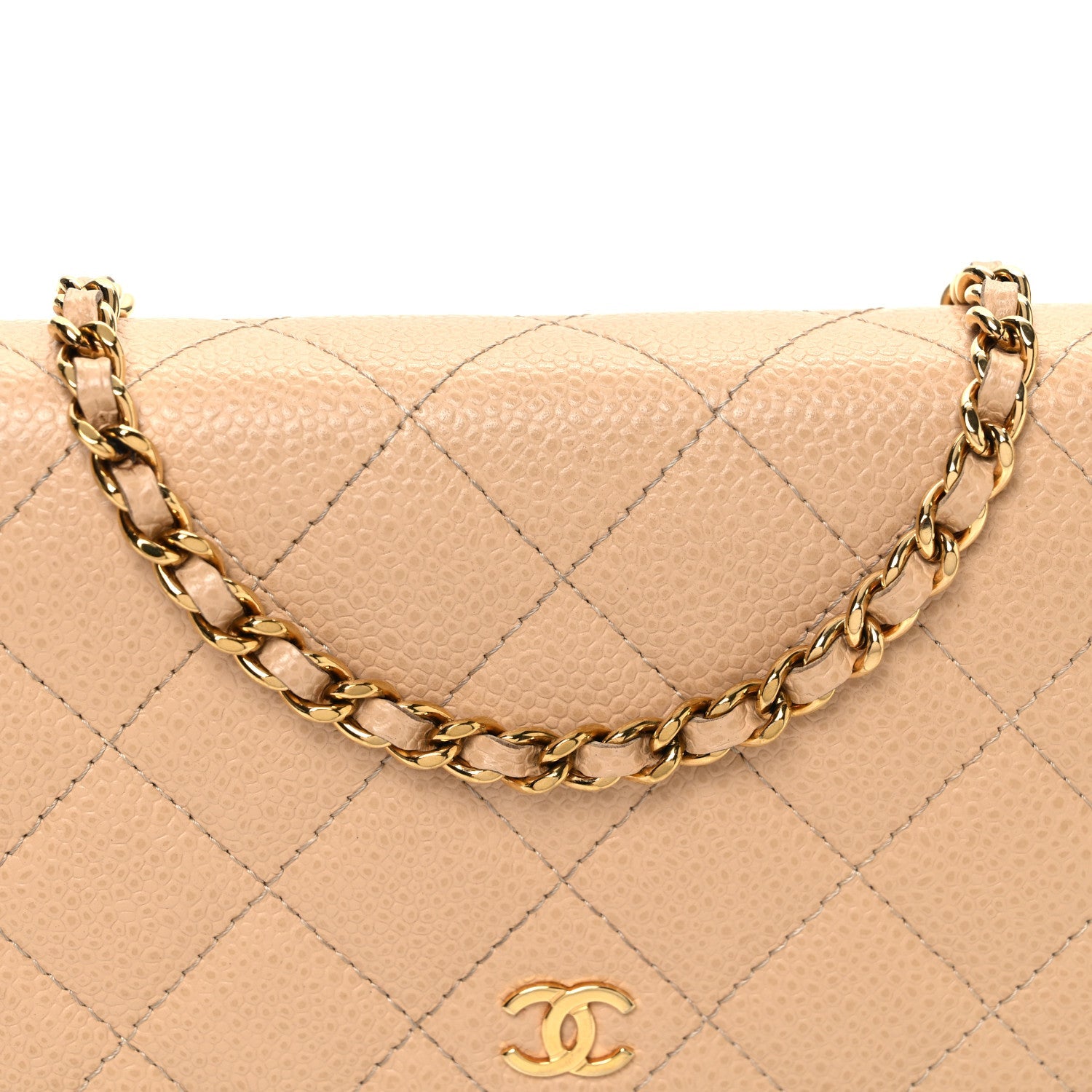 Caviar Quilted Wallet on Chain WOC Beige