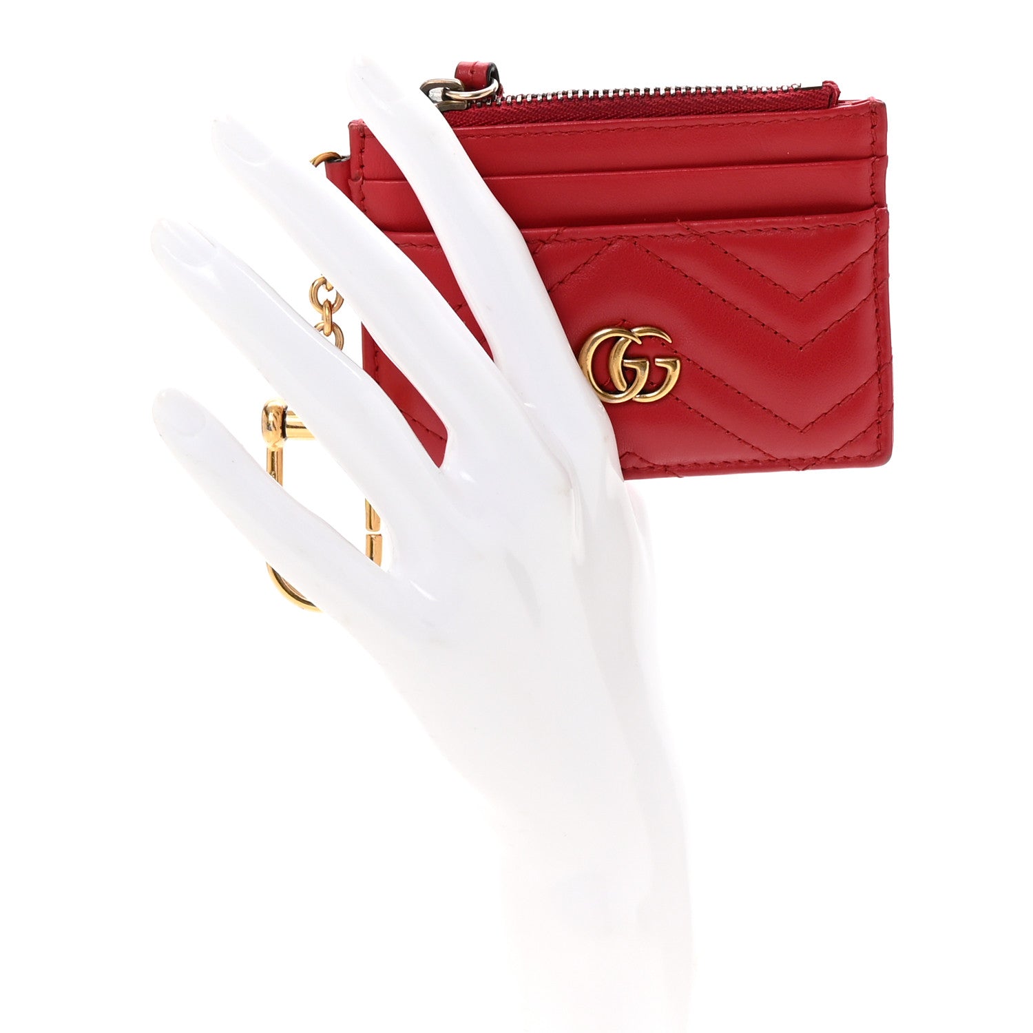 Calfskin Matelasse GG Marmont Key Case  Holder Hibiscus Red