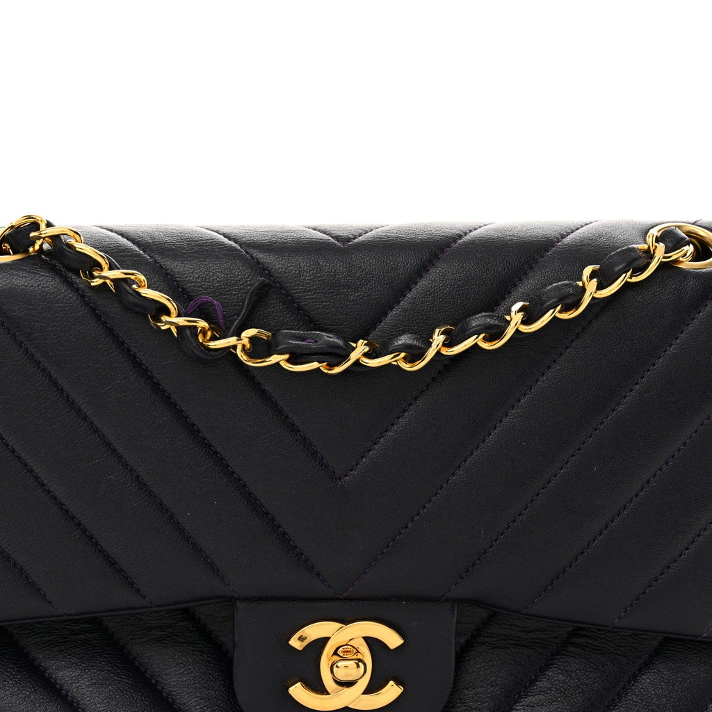 Lambskin Chevron Quilted Small Double Flap Purple