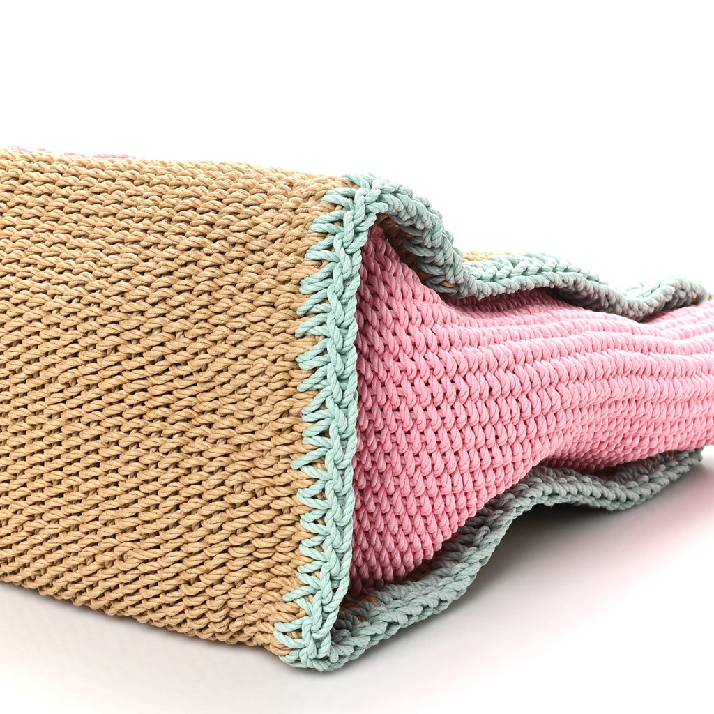 Raffia Crochet Medium Deauville Tote Beige Light Pink Green