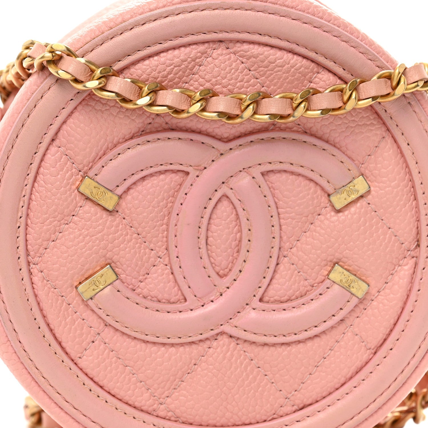 Caviar Quilted Round Filigree Crossbody Pink