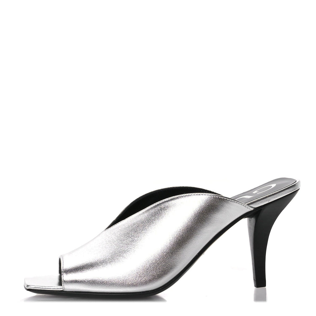 Metallic Nappa Silk Square G Slide Sandals  36.5 Argento