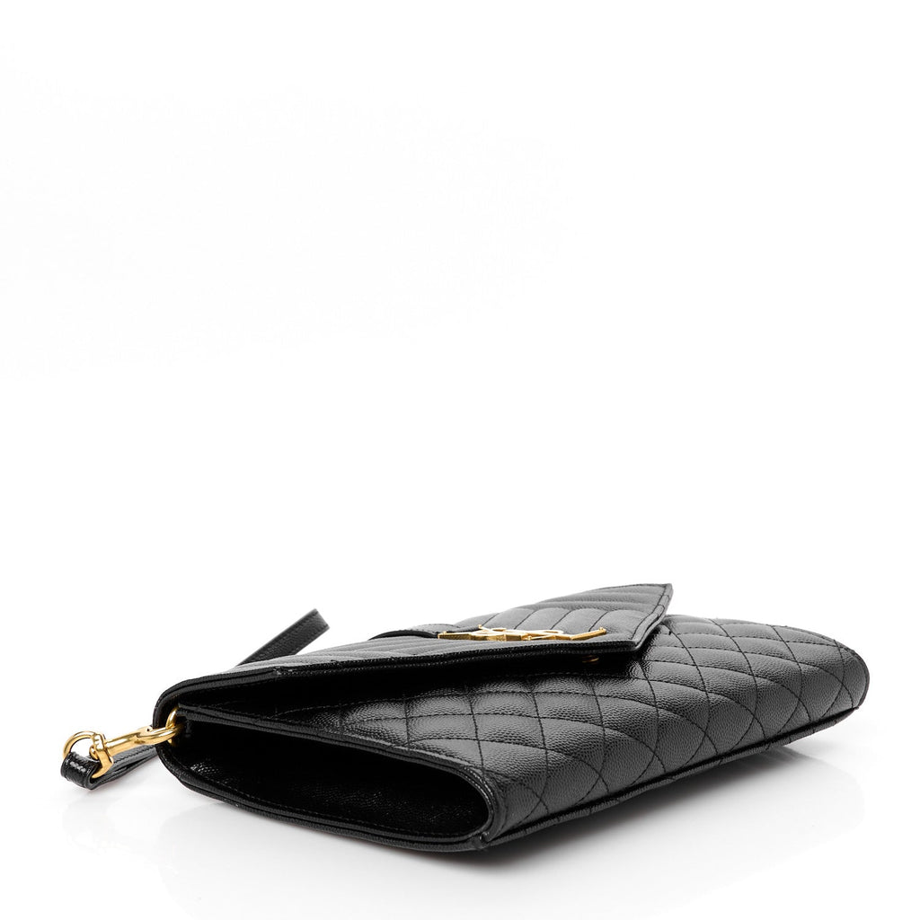 Grain De Poudre Textured Mixed Matelasse Triquilt Monogram Clutch Black