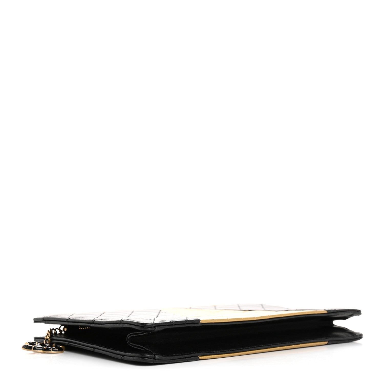 Lambskin Metallic Calfskin Crocodile Embossed Clutch Black Gold