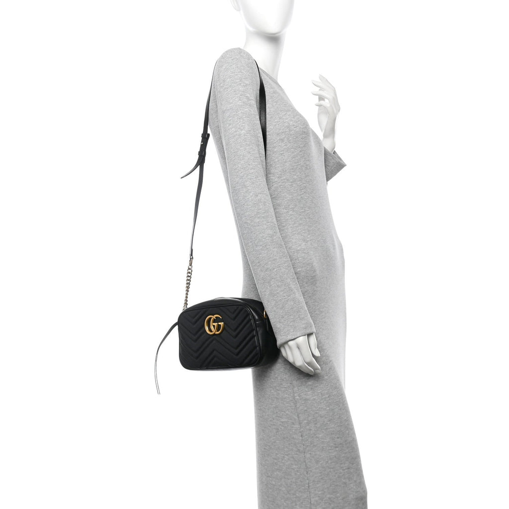 Calfskin Matelasse Small GG Marmont Chain Shoulder Bag Black