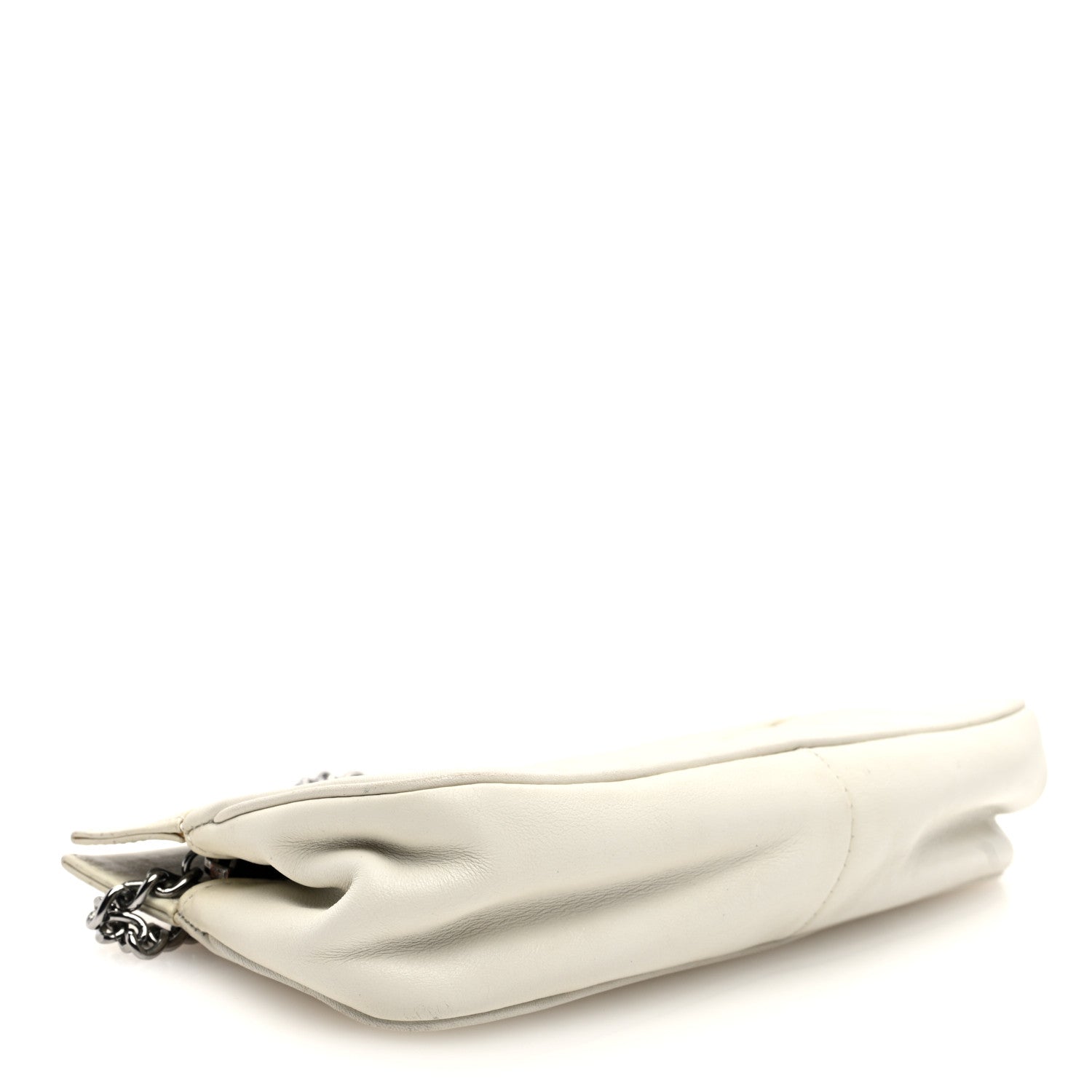 Calfskin Vertical Quilted Lax Clutch With Chain Off White