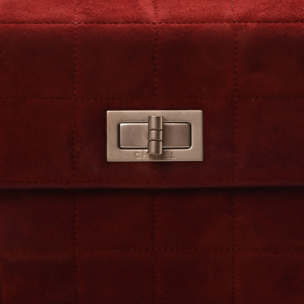 Suede Chocolate Bar Mademoiselle Flap Dark Red