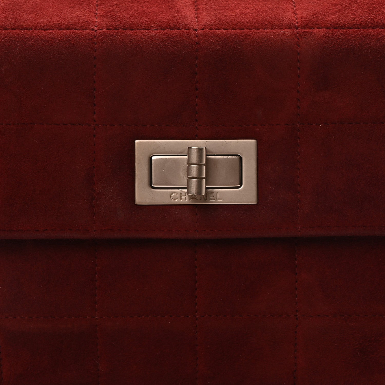 Suede Chocolate Bar Mademoiselle Flap Dark Red