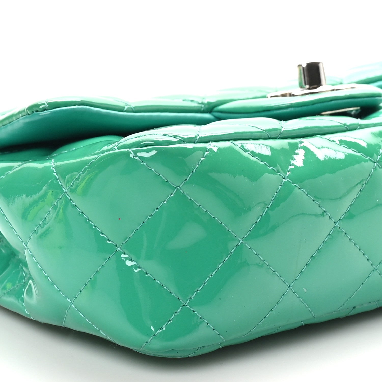 Patent Calfskin Quilted Mini Rectangular Flap Green