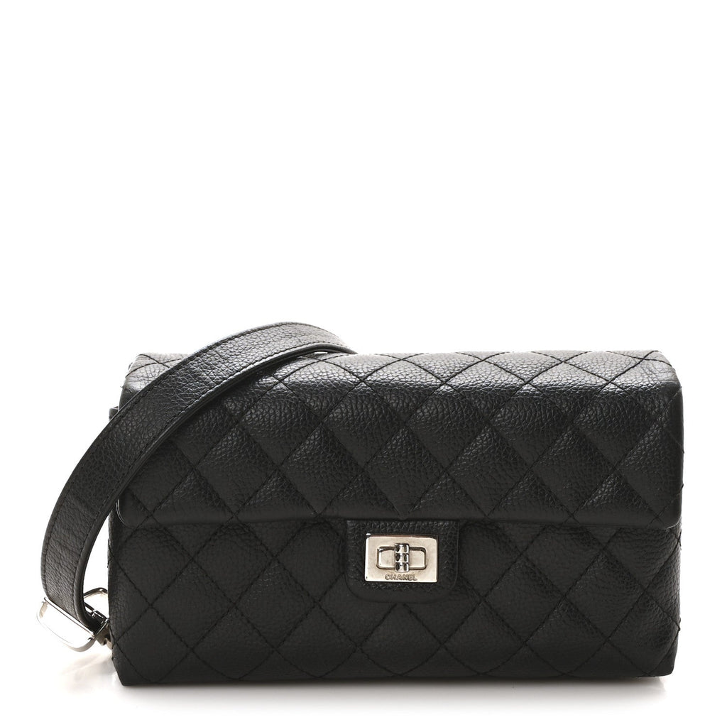 Grained Calfskin Quilted 2.55 Reissue Flap Belt Bag Clutch Black