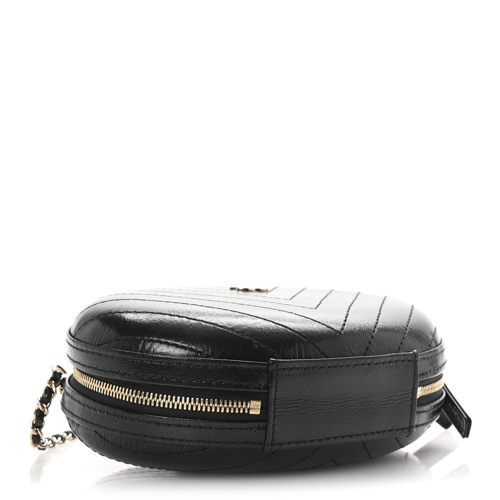 Calfskin Chevron Stitched Evening Bag Black