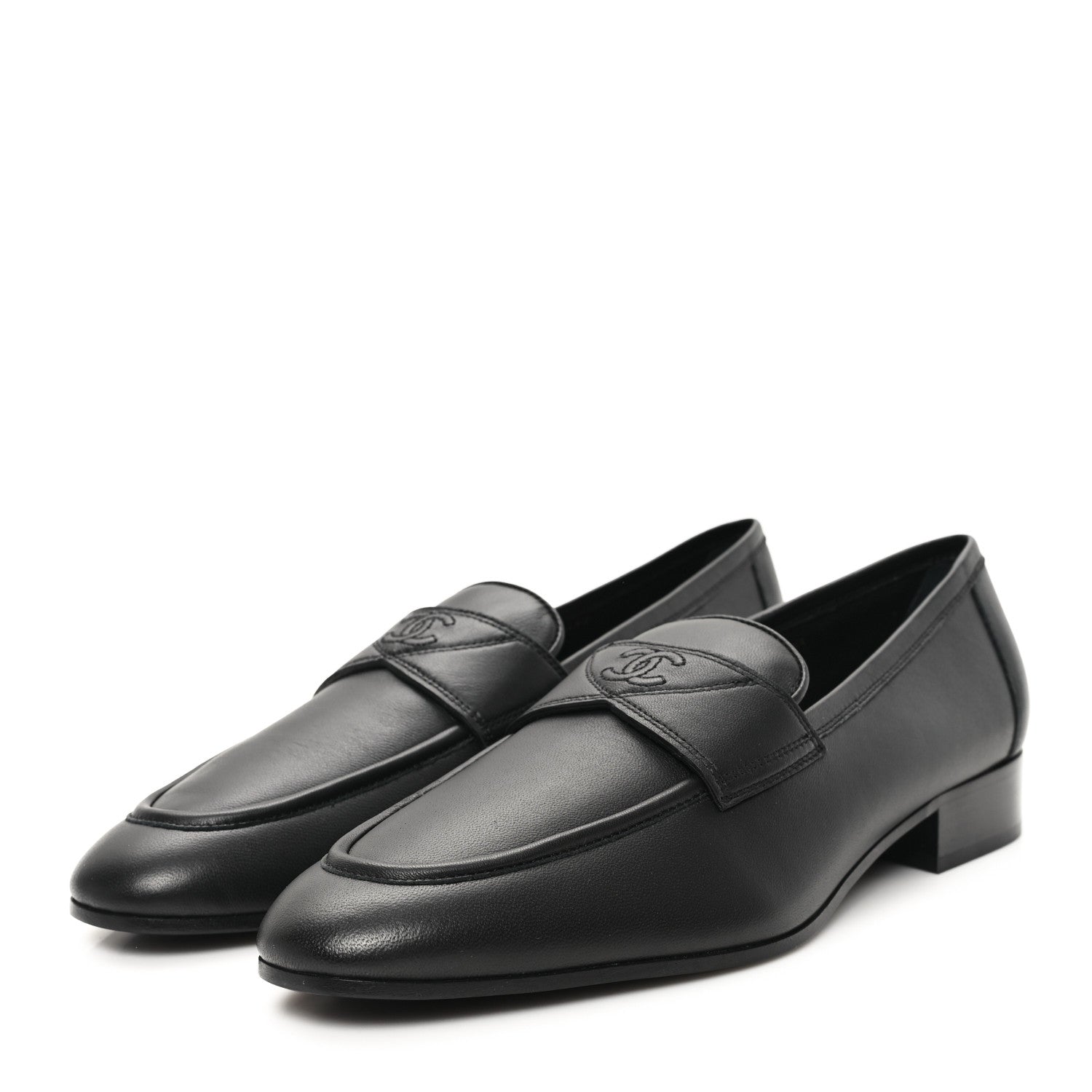 Lambskin Mens Stitched CC Loafers 42 Black