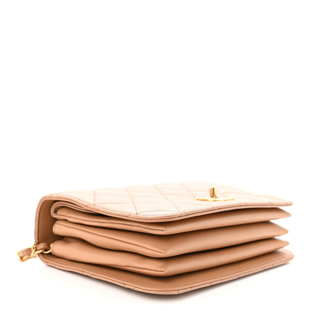 Caviar Quilted Small Top Handle Flap Beige