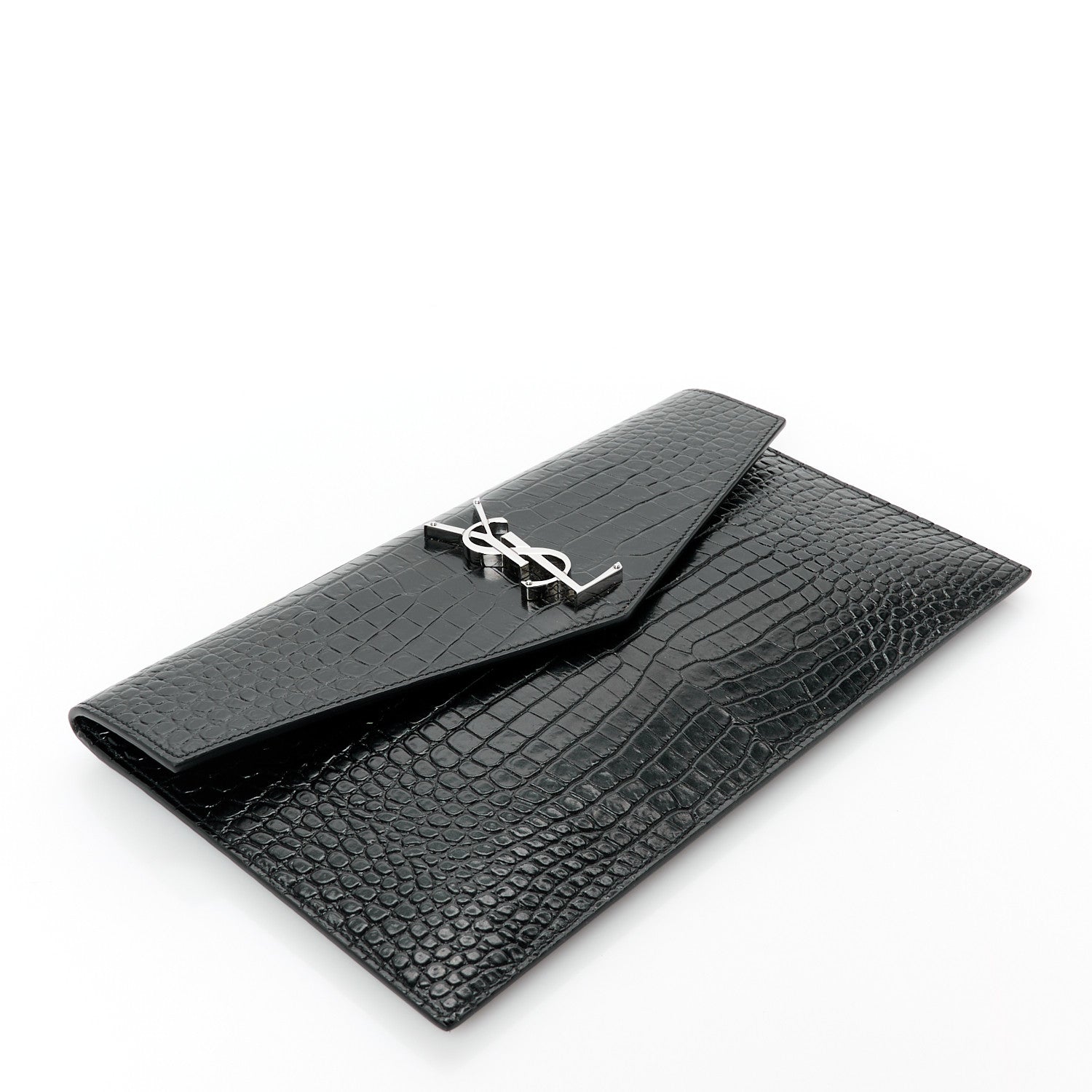 Calfskin Crocodile Embossed Uptown Monogram Pouch Black