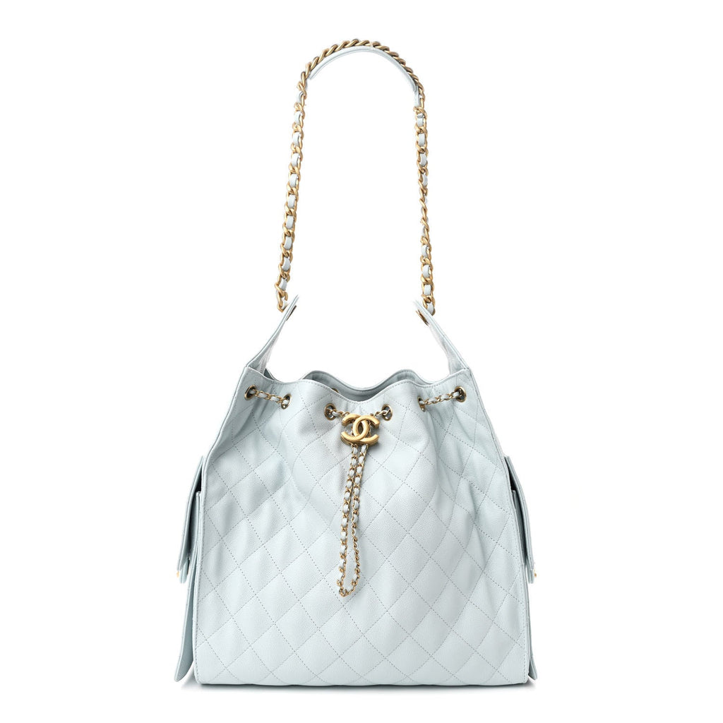 Caviar Quilted Medium Chanel 25 Handbag Light Blue