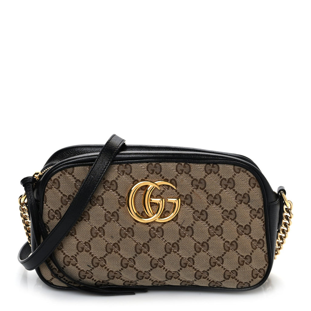 Monogram Matelasse Diagonal Small GG Marmont Chain Shoulder Bag Beige Black