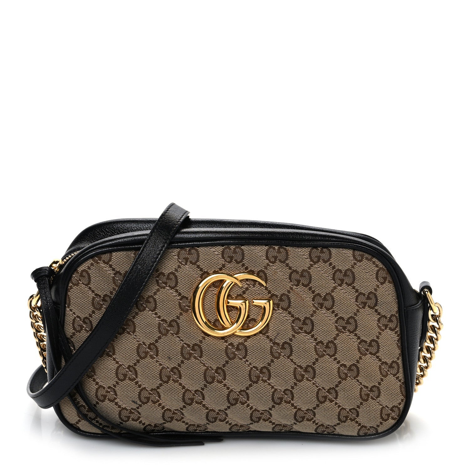Monogram Matelasse Diagonal Small GG Marmont Chain Shoulder Bag Beige Black