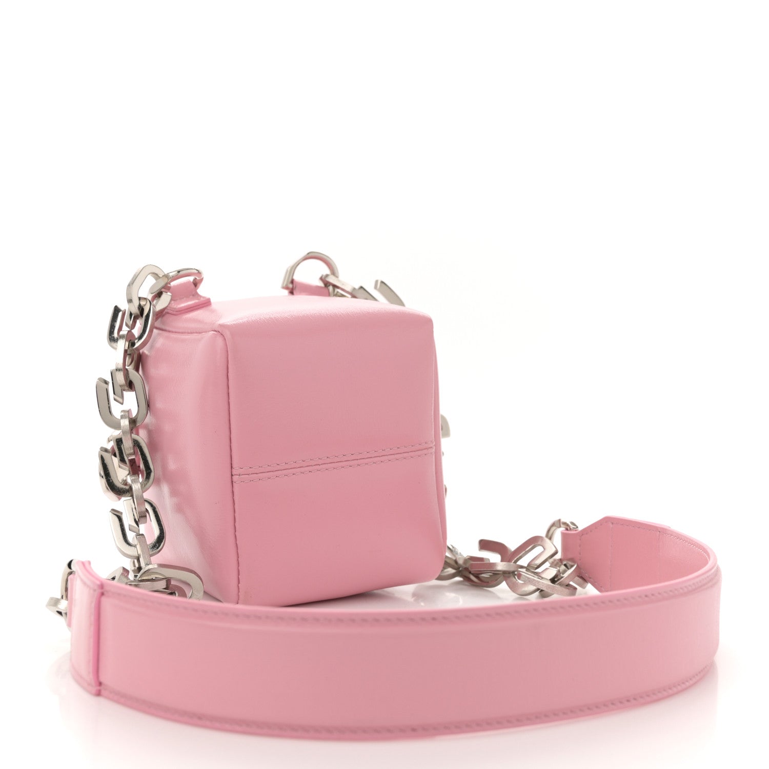 Patent Calfskin Mini Cube Pandora Chain Shoulder Bag Pink