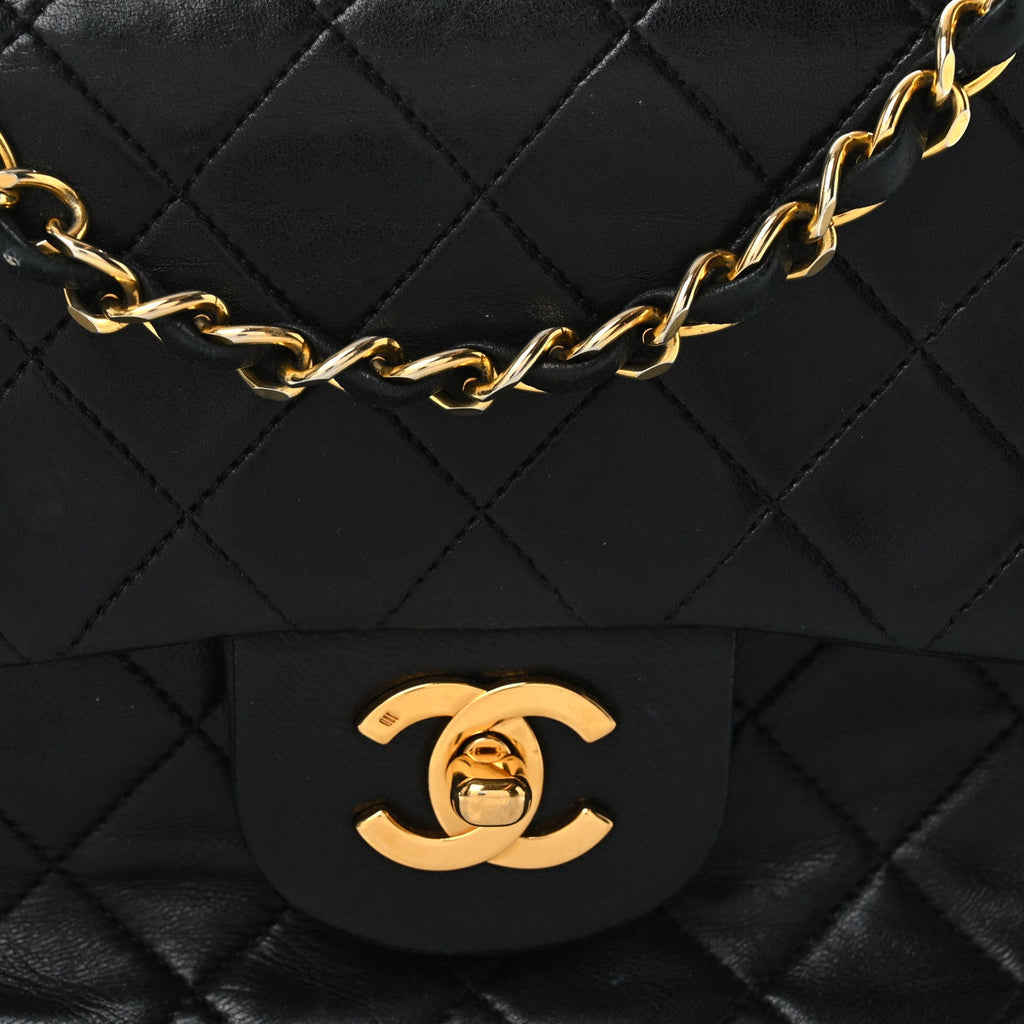 Lambskin Quilted Small Double Flap Black