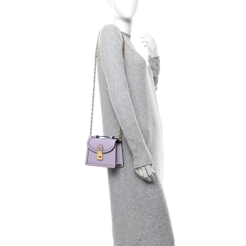 Textured Dollar Calfskin Mini Ophidia Padlock Top Handle Chain Shoulder Bag Lapis