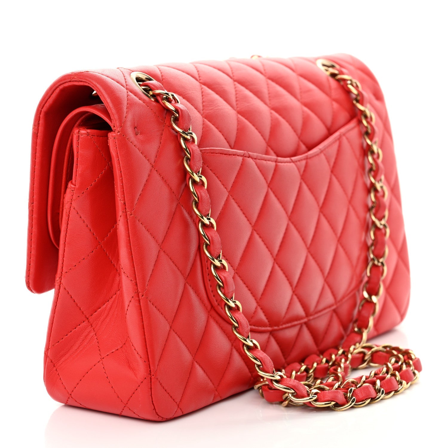 Lambskin Quilted Medium Double Flap Red