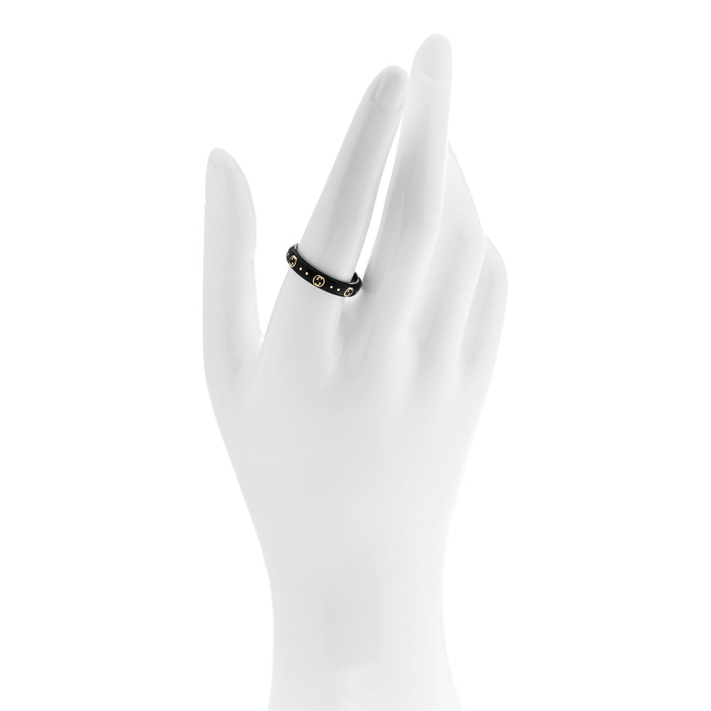 18K Yellow Gold Synthetic Corundum Icon Ring 58 8.25 64/10.75 Black
