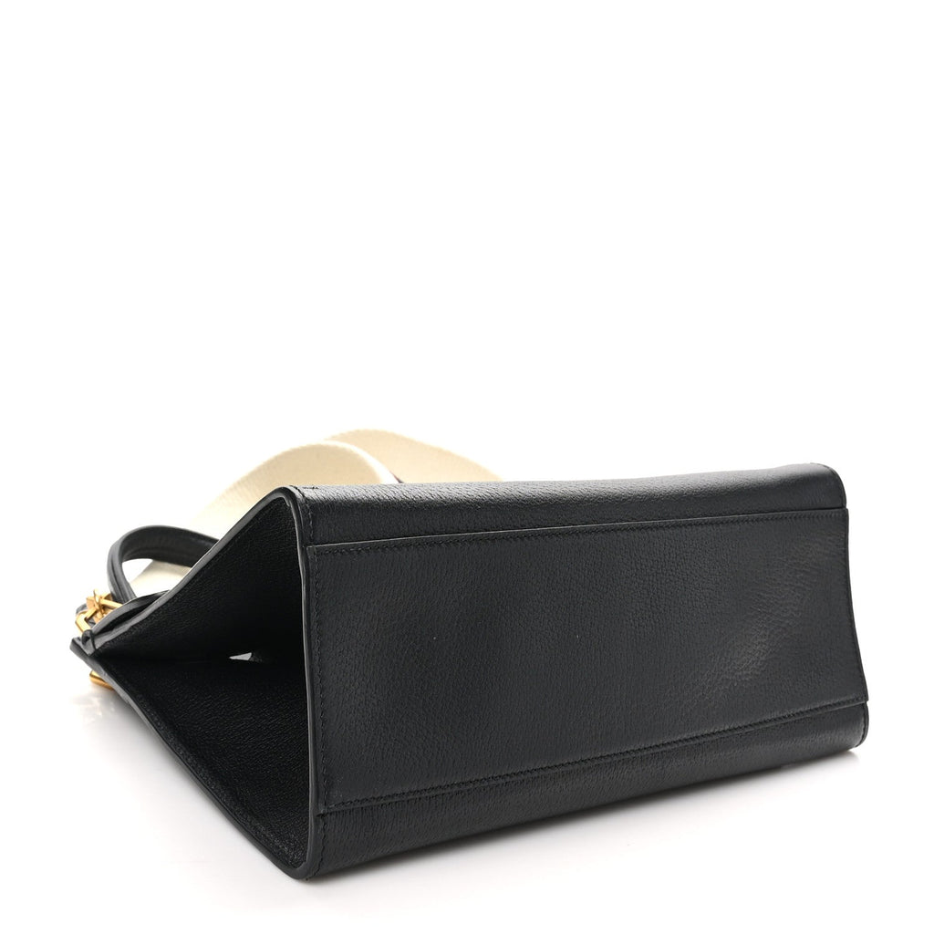 Grained Calfskin Web Crystal Butterfly Stripe Medium Totem Top Handle Bag Black