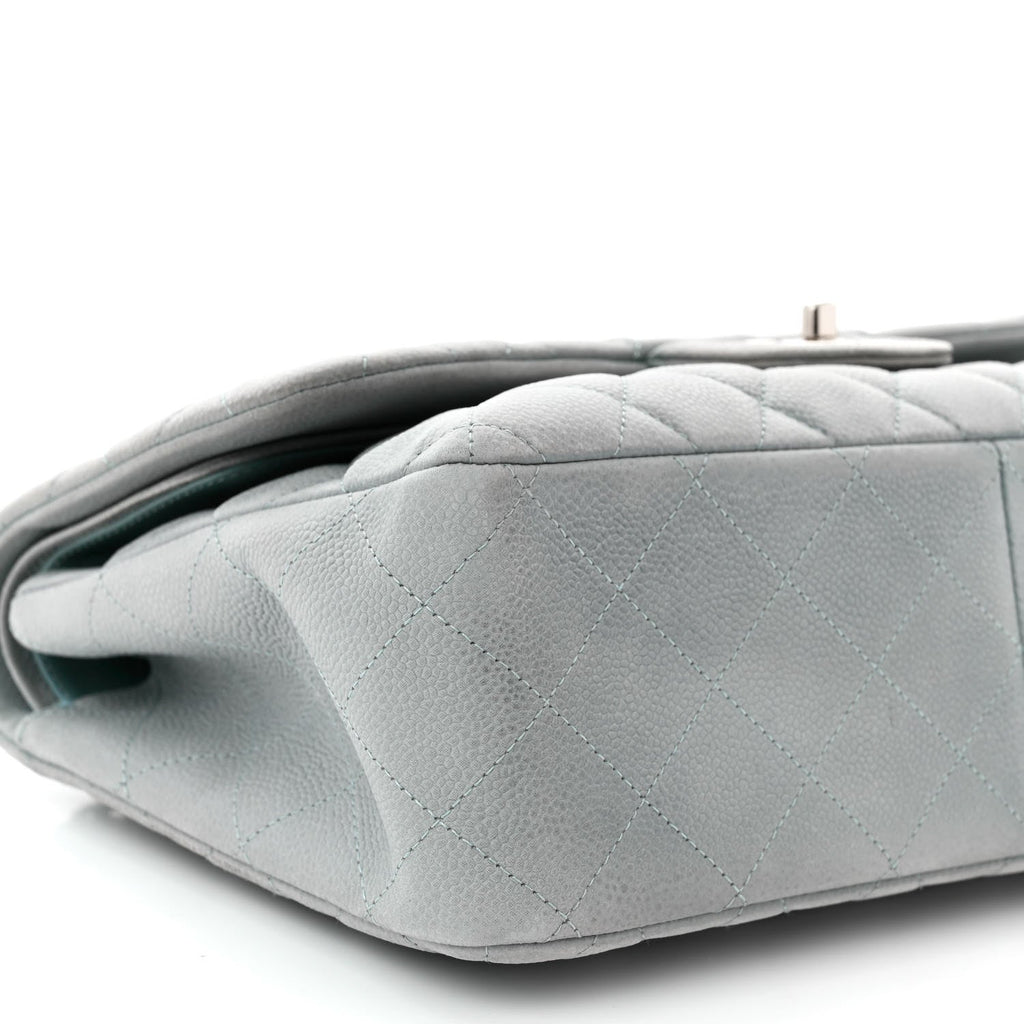 Iridescent Caviar Quilted Jumbo Double Flap Light Blue