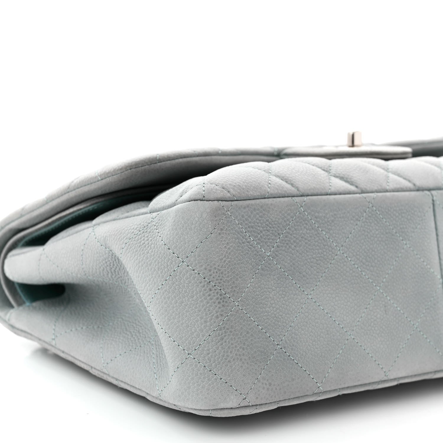 Iridescent Caviar Quilted Jumbo Double Flap Light Blue