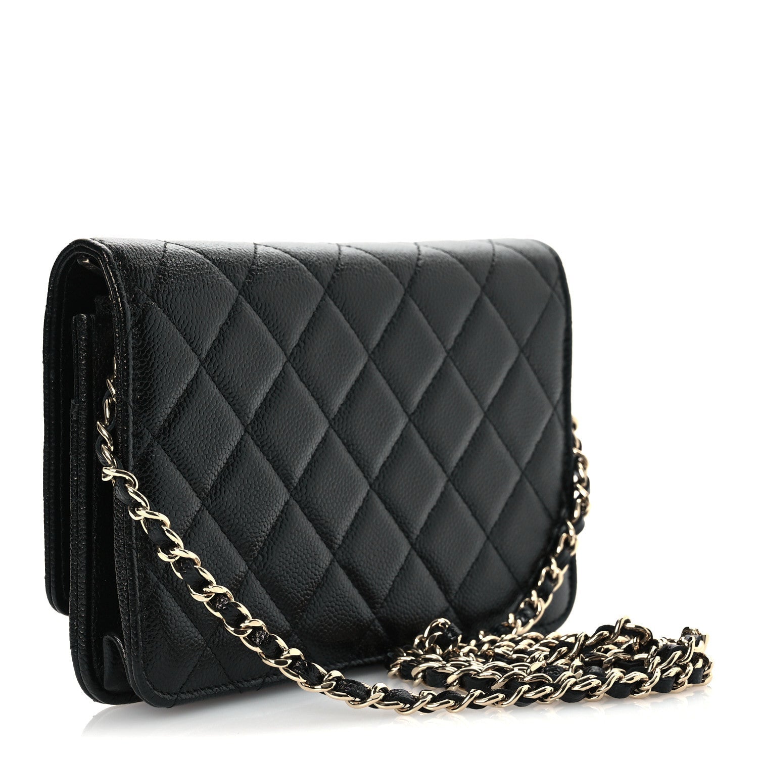 Caviar Quilted Chain CC Wallet On Chain WOC Black