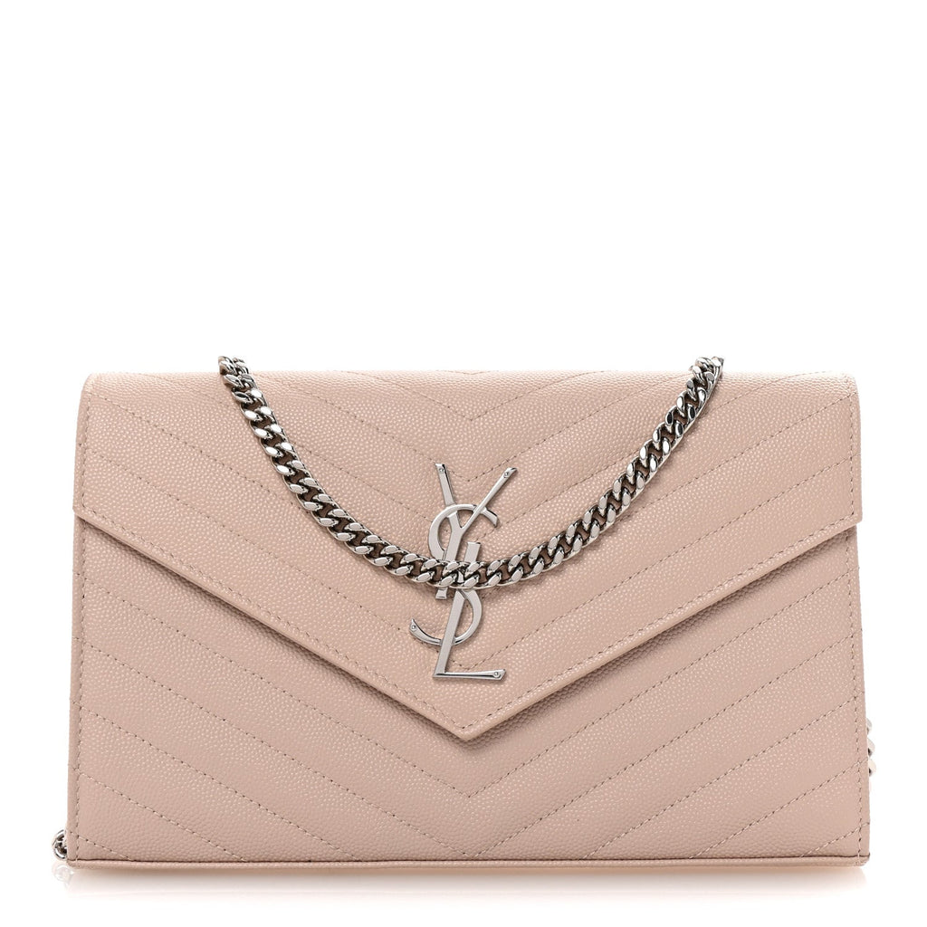 Grain De Poudre Matelasse Chevron Monogram Chain Wallet Marble Pink