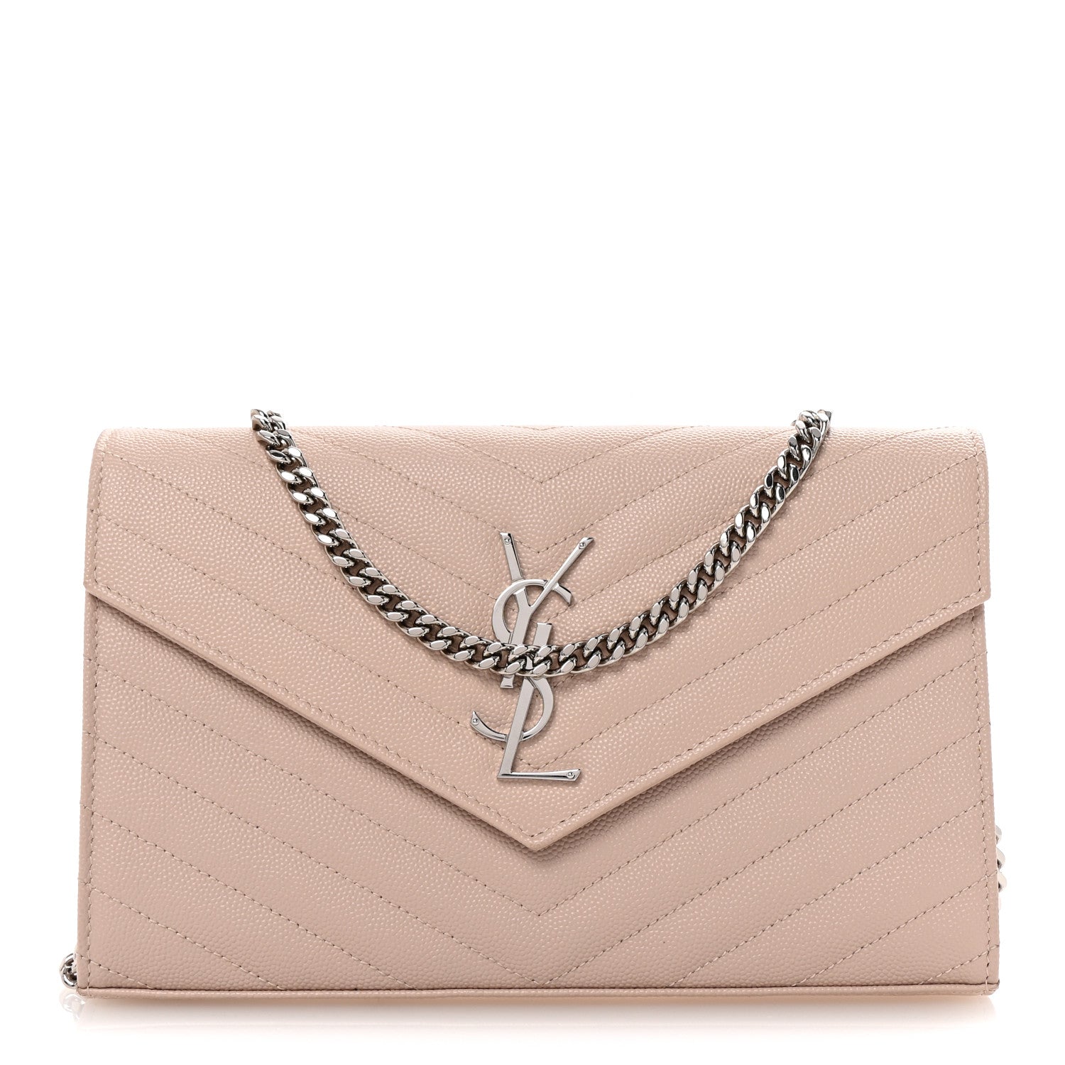 Grain De Poudre Matelasse Chevron Monogram Chain Wallet Marble Pink